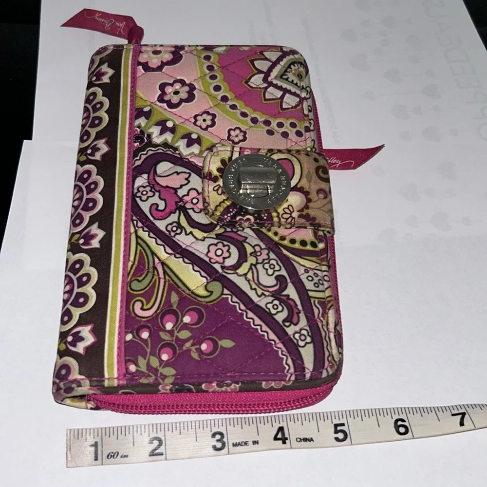 Vera Bradley Paisley Print Turn Lock Wallet – Burgundy, Pink & Green Floral - Picture 8 of 9